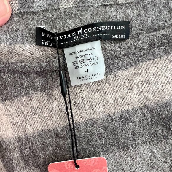 NWT Peruvian Connection 100% Alpaca Wool Grey Gray Plaid Poncho One Size… - Picture 7 of 8